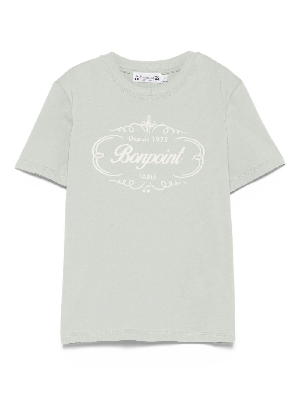 T-shirt per bambina Bonpoint verde salvia con stampa logo - Rubino Kids