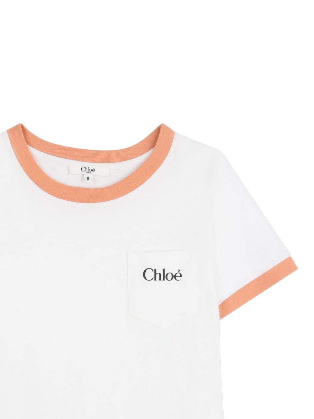 T-shirt per bambina Chloé Kids bianca con dettagli arancione - Rubino Kids