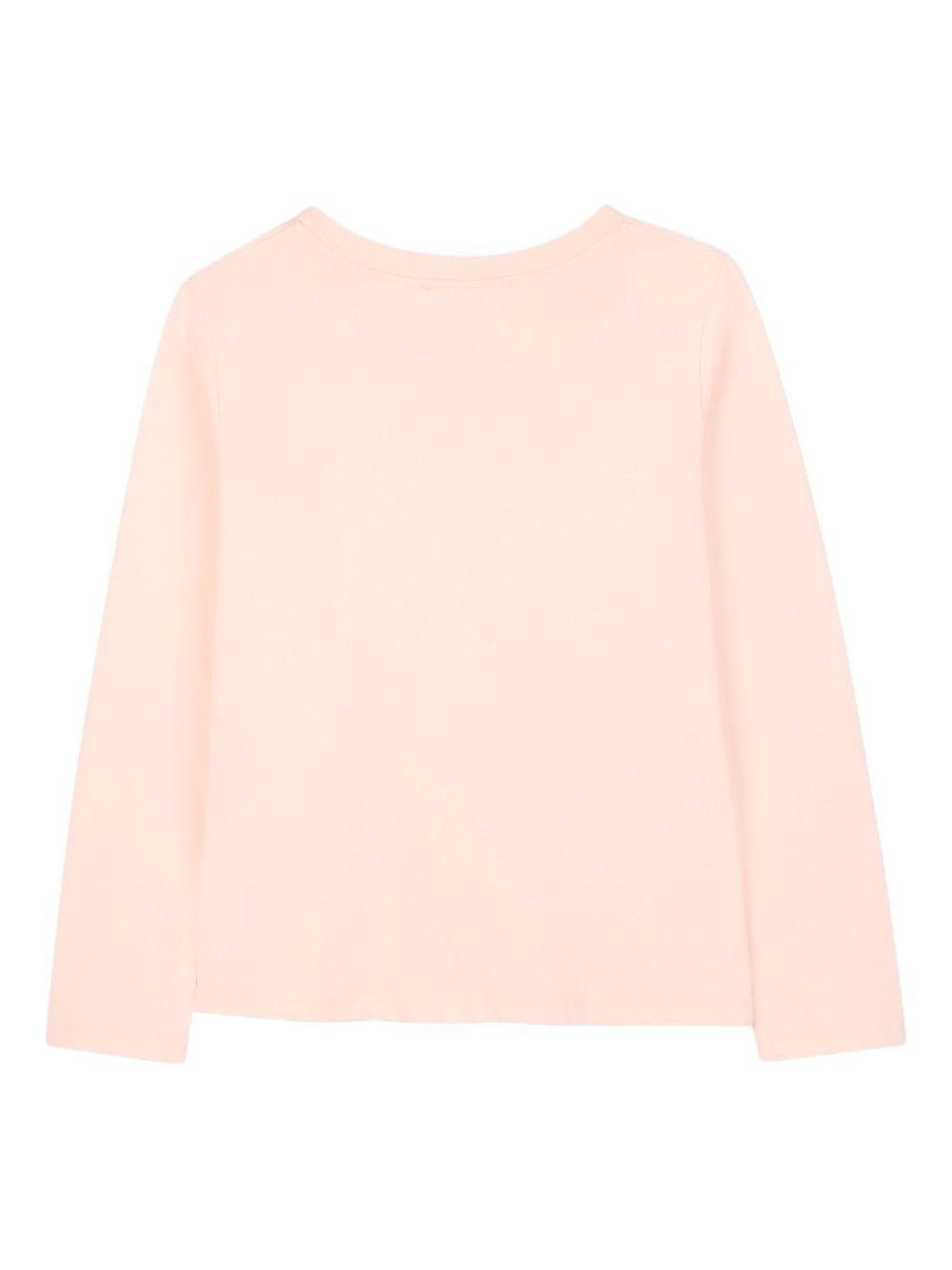 T-shirt per bambina Chloé Kids rosa a maniche lunghe con logo - Rubino Kids
