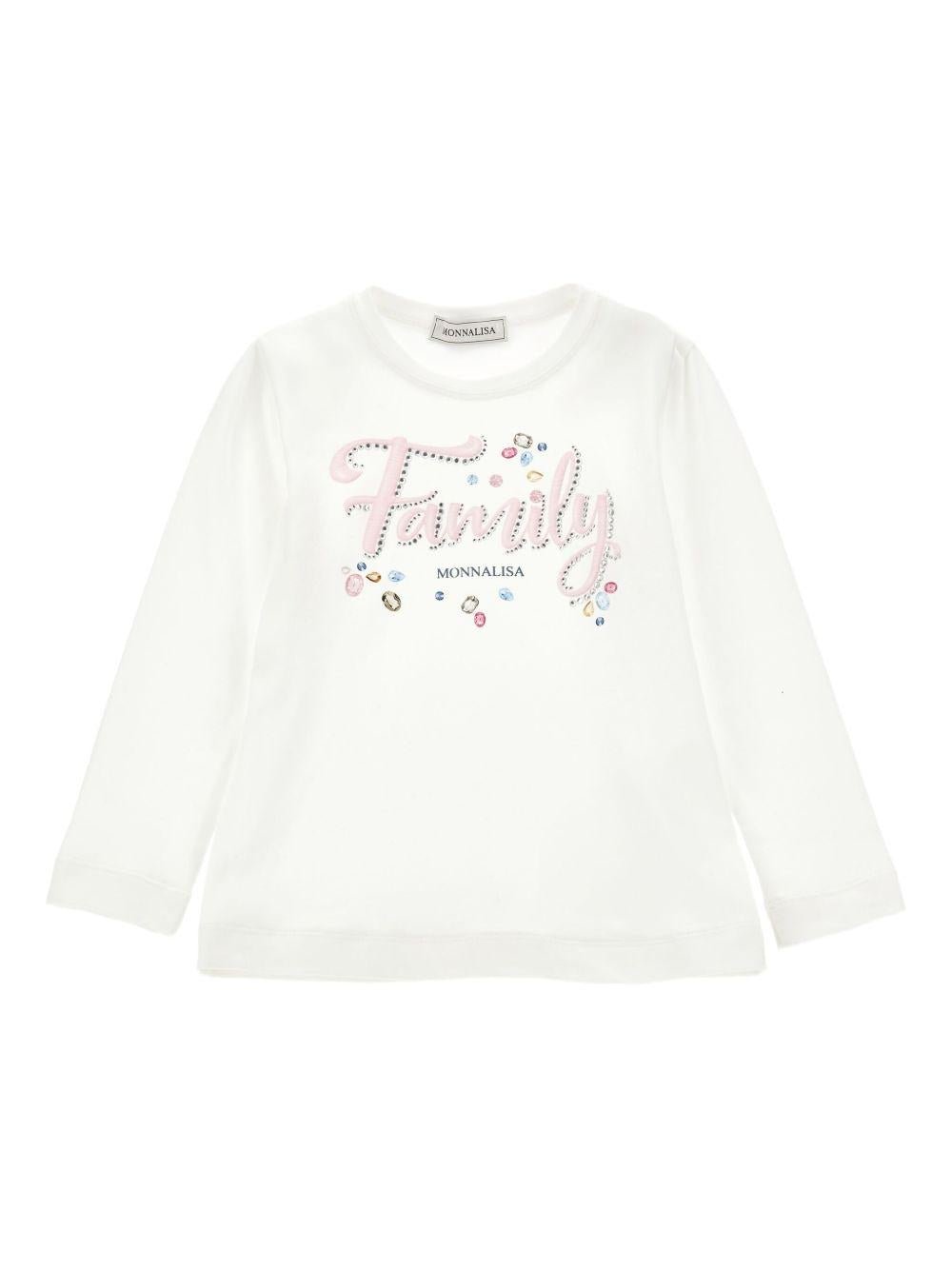T-shirt per bambina Disney x Monnalisa bianco con stampa Family Stitch - Rubino Kids
