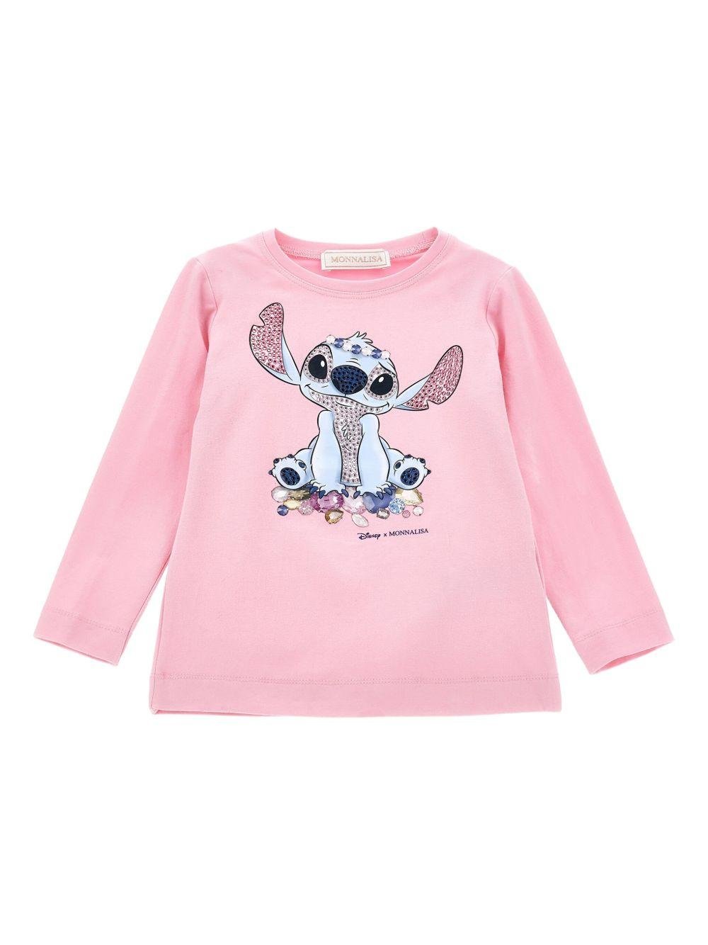 T-shirt per bambina Disney x Monnalisa rosa con stampa grafica Stitch - Rubino Kids