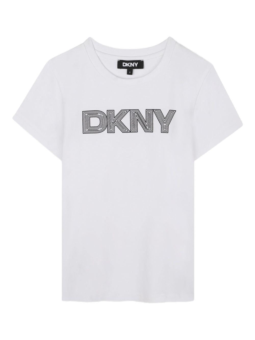 T-shirt per bambina Dkny Kids bianca con logo frontale - Rubino Kids