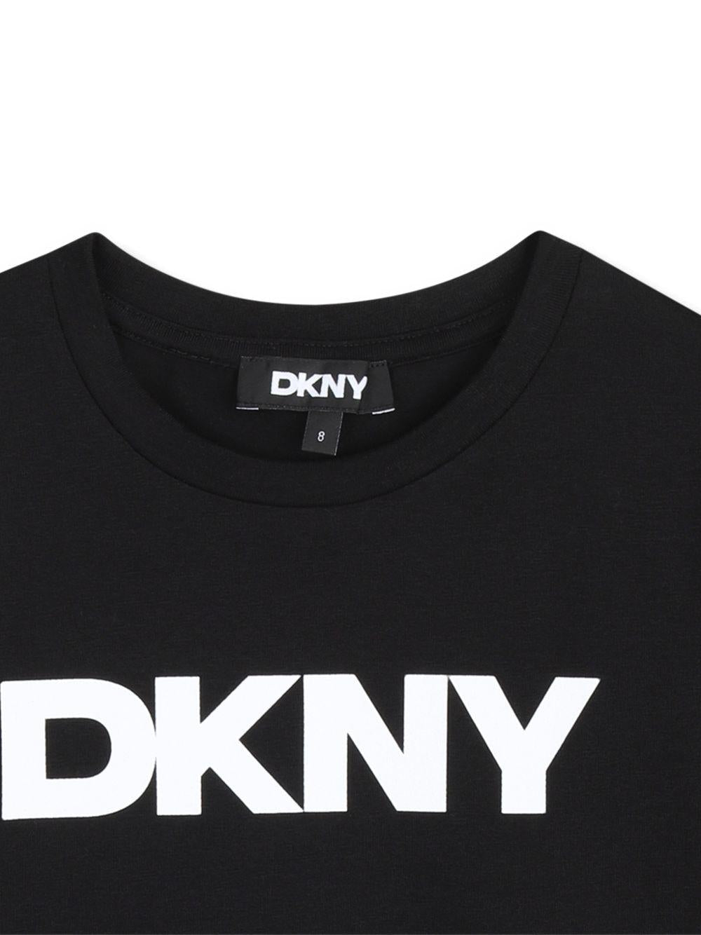 T-shirt per bambina Dkny Kids nera con dettaglio logo - Rubino Kids