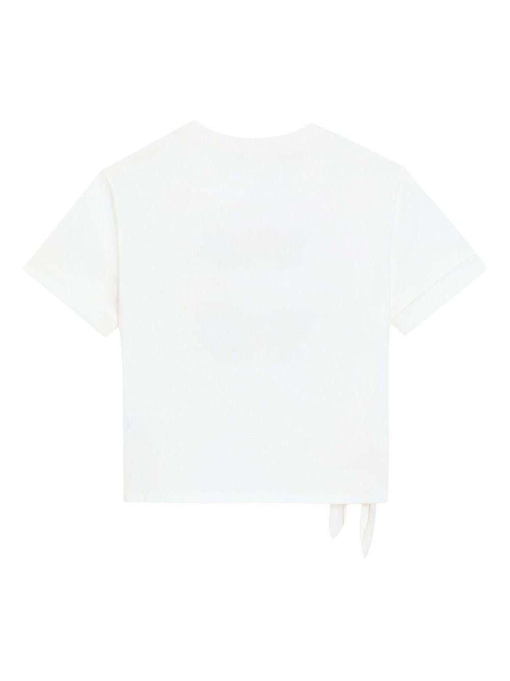 T-shirt per bambina Dolce & Gabbana Kids bianco con stampa a fiori con logo - Rubino Kids