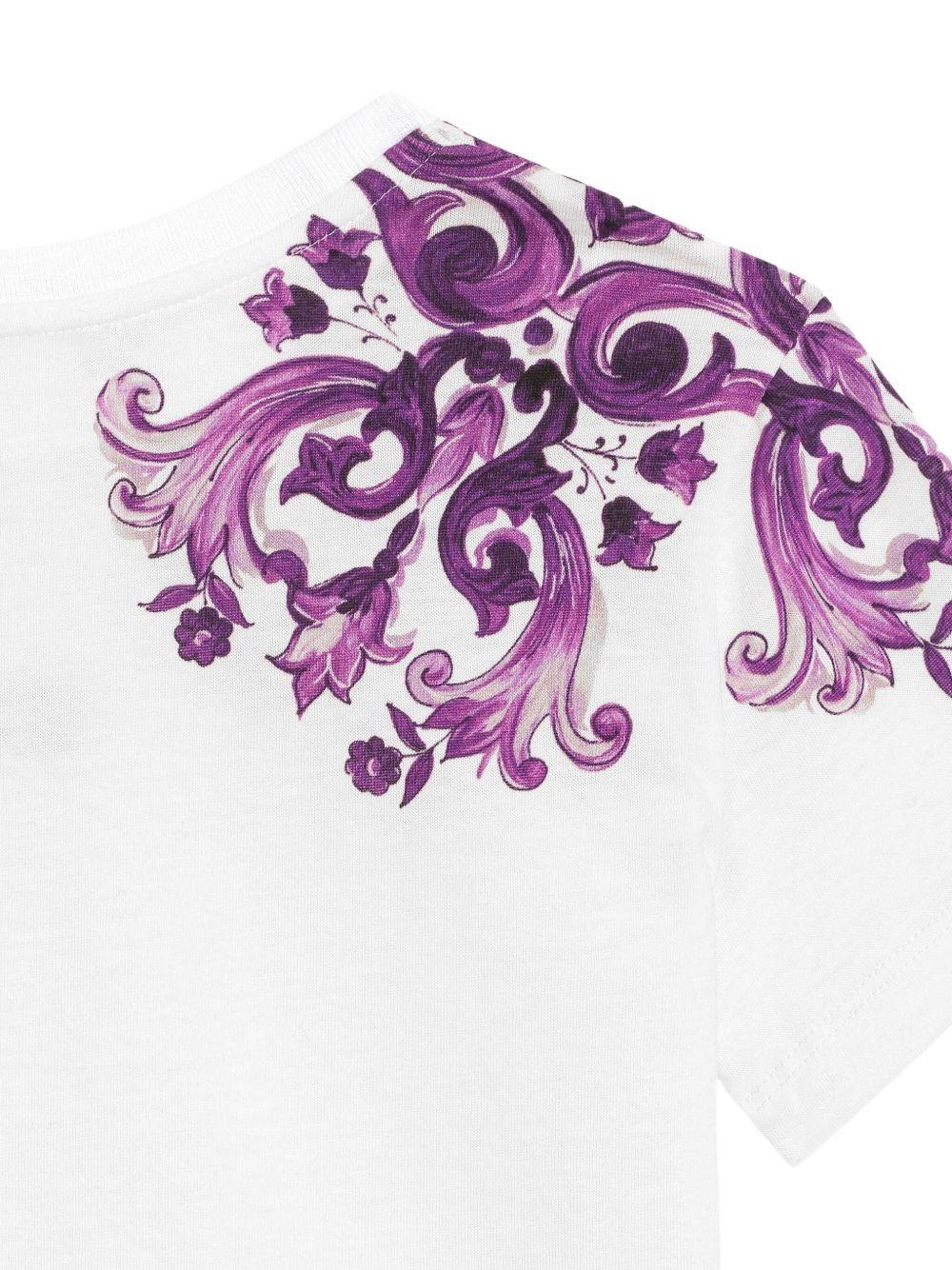 T-shirt per bambina Dolce & Gabbana Kids bianco con stampa maioliche - Rubino Kids
