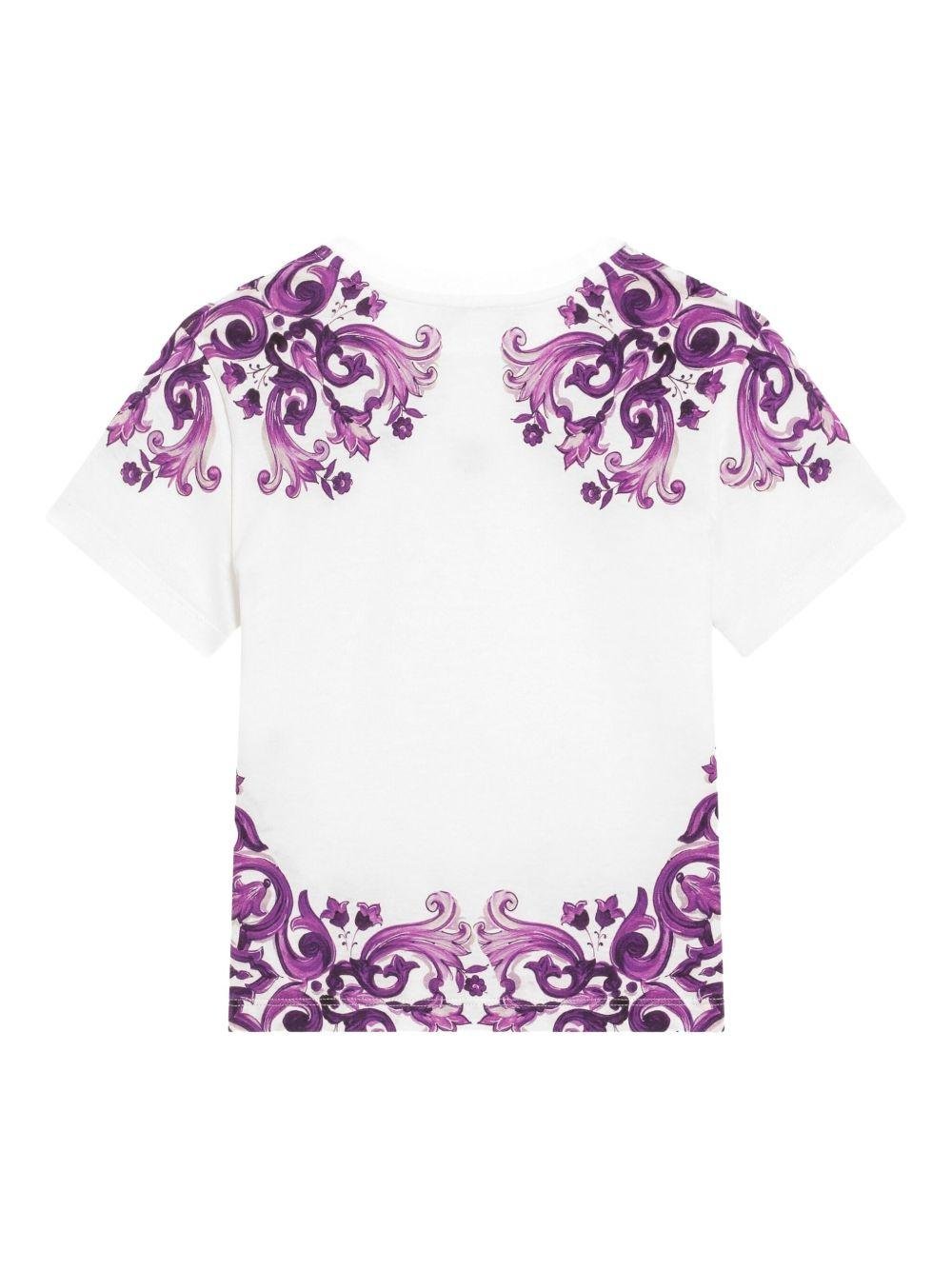 T-shirt per bambina Dolce & Gabbana Kids bianco con stampa maioliche - Rubino Kids