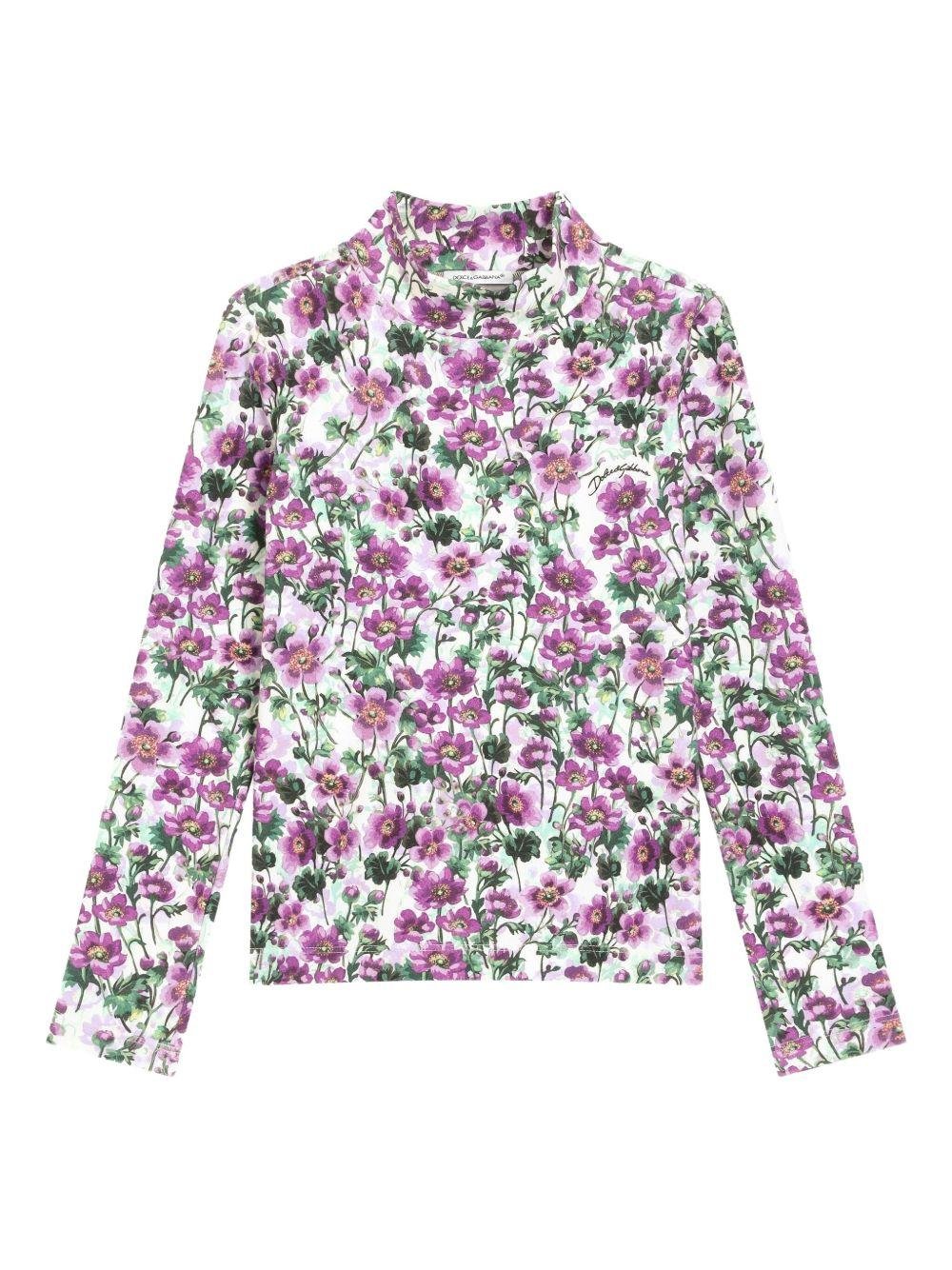 T-shirt per bambina Dolce & Gabbana Kids viola con stampa a fiori - Rubino Kids