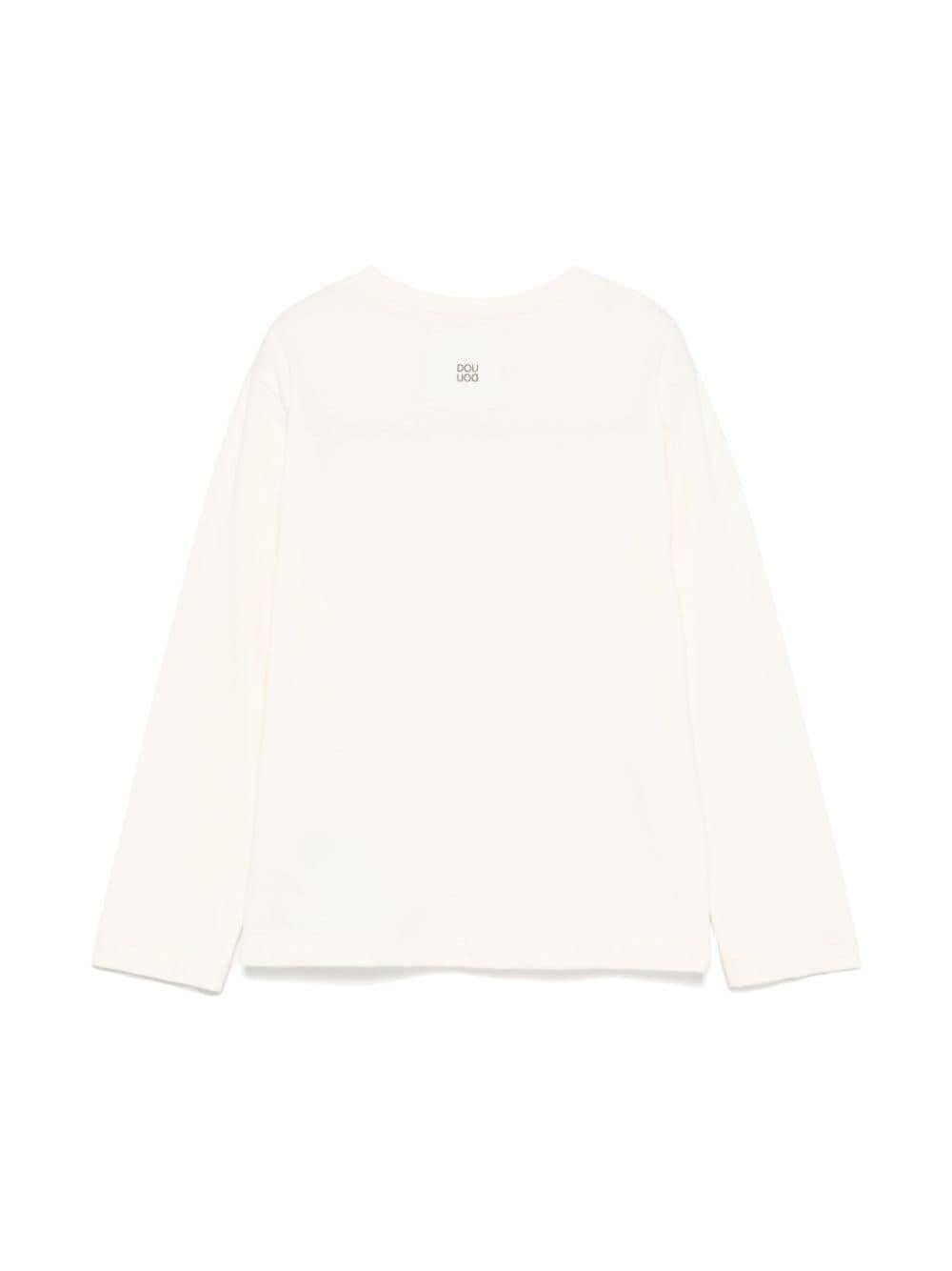 T-shirt per bambina Douuod Kids ecru con applicazione logo sul petto - Rubino Kids