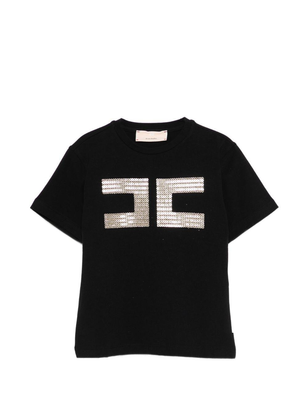 T-shirt per bambina Elisabetta Franchi La Mia bambina nera con paillettes - Rubino Kids