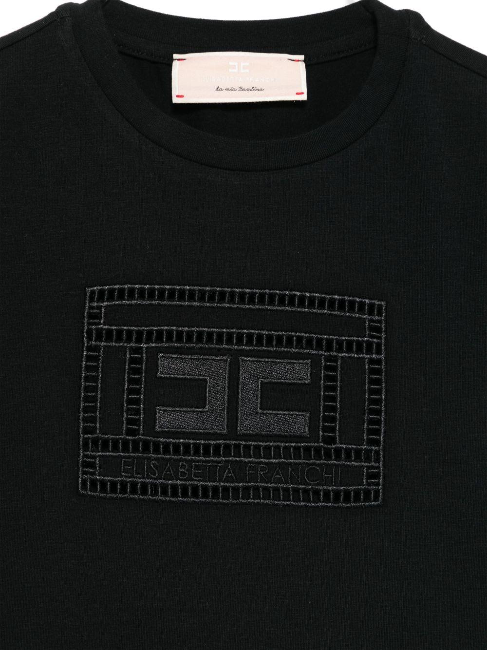 T-shirt per bambina Elisabetta Franchi La Mia Bambina nero con logo ricamato - Rubino Kids