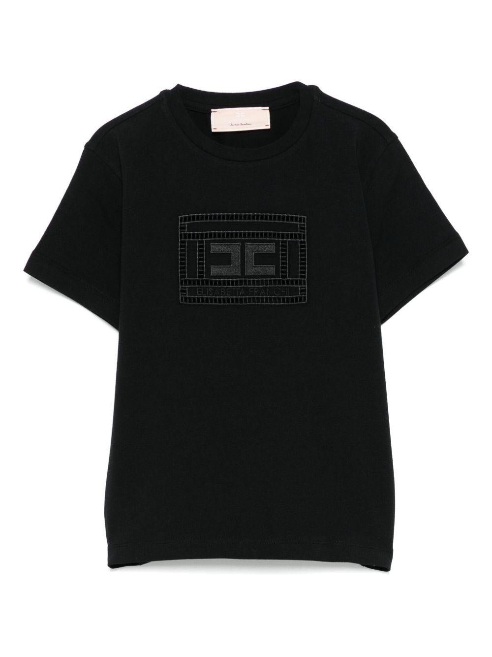 T-shirt per bambina Elisabetta Franchi La Mia Bambina nero con logo ricamato - Rubino Kids