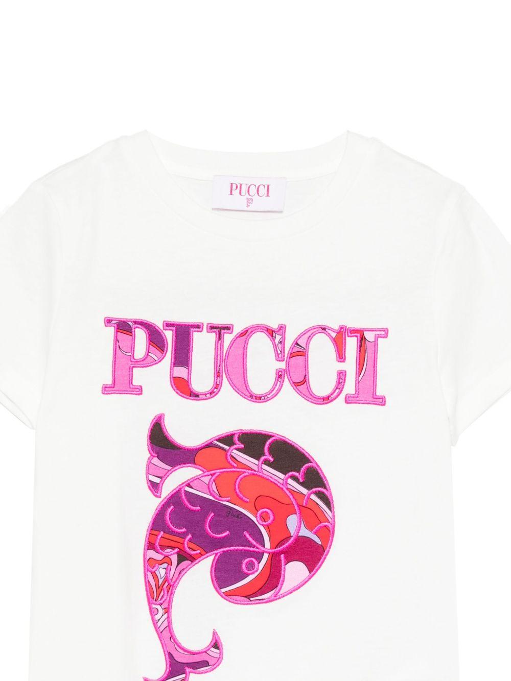 T-shirt per bambina Emilio Pucci Junior bianco con stampa paisley - Rubino Kids