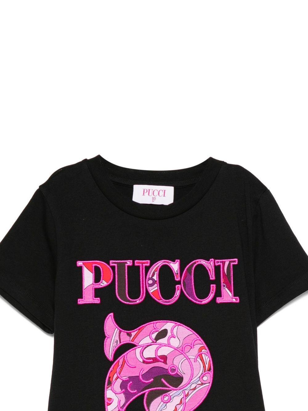 T-shirt per bambina Emilio Pucci Junior nero con stampa paisley<BR/> - Rubino Kids