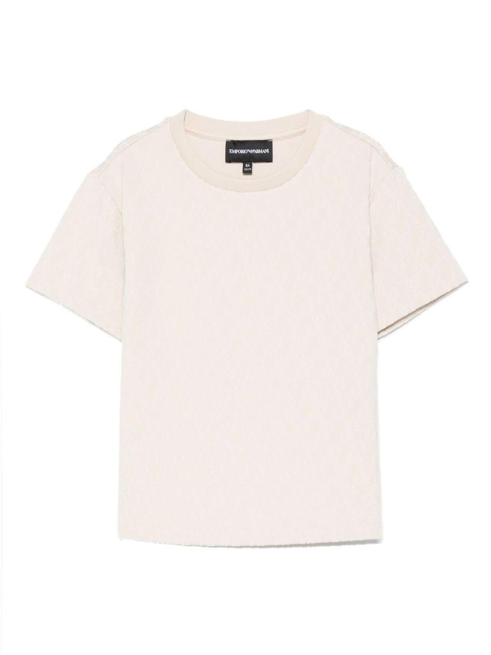 T-shirt per bambina Emporio Armani Kids beige con finitura in rilievo - Rubino Kids