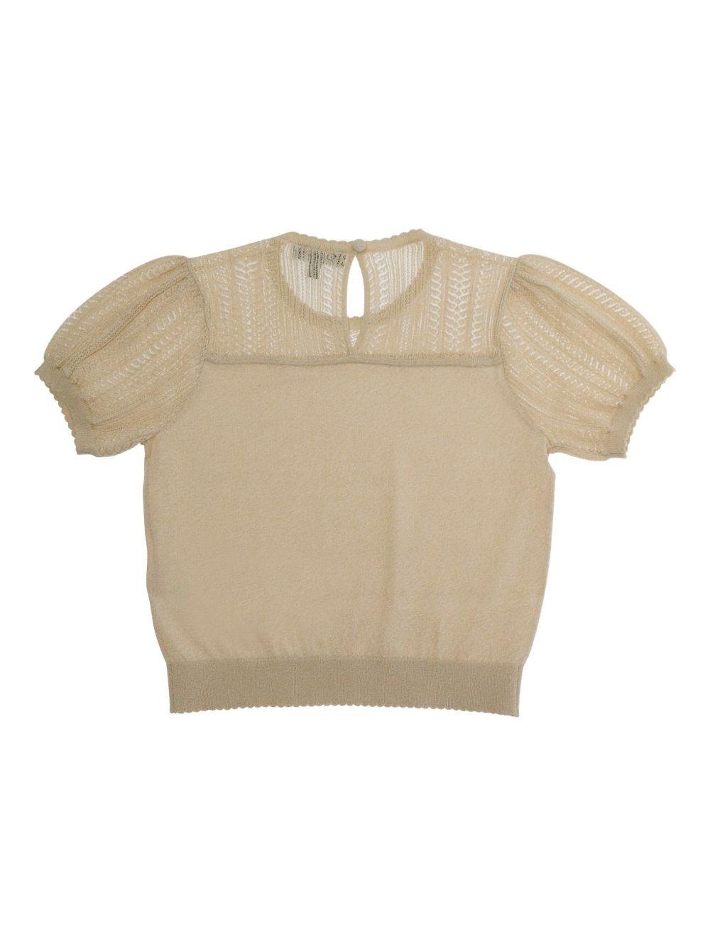 T-shirt per bambina Emporio Armani Kids beige con maniche corte a sbuffo - Rubino Kids