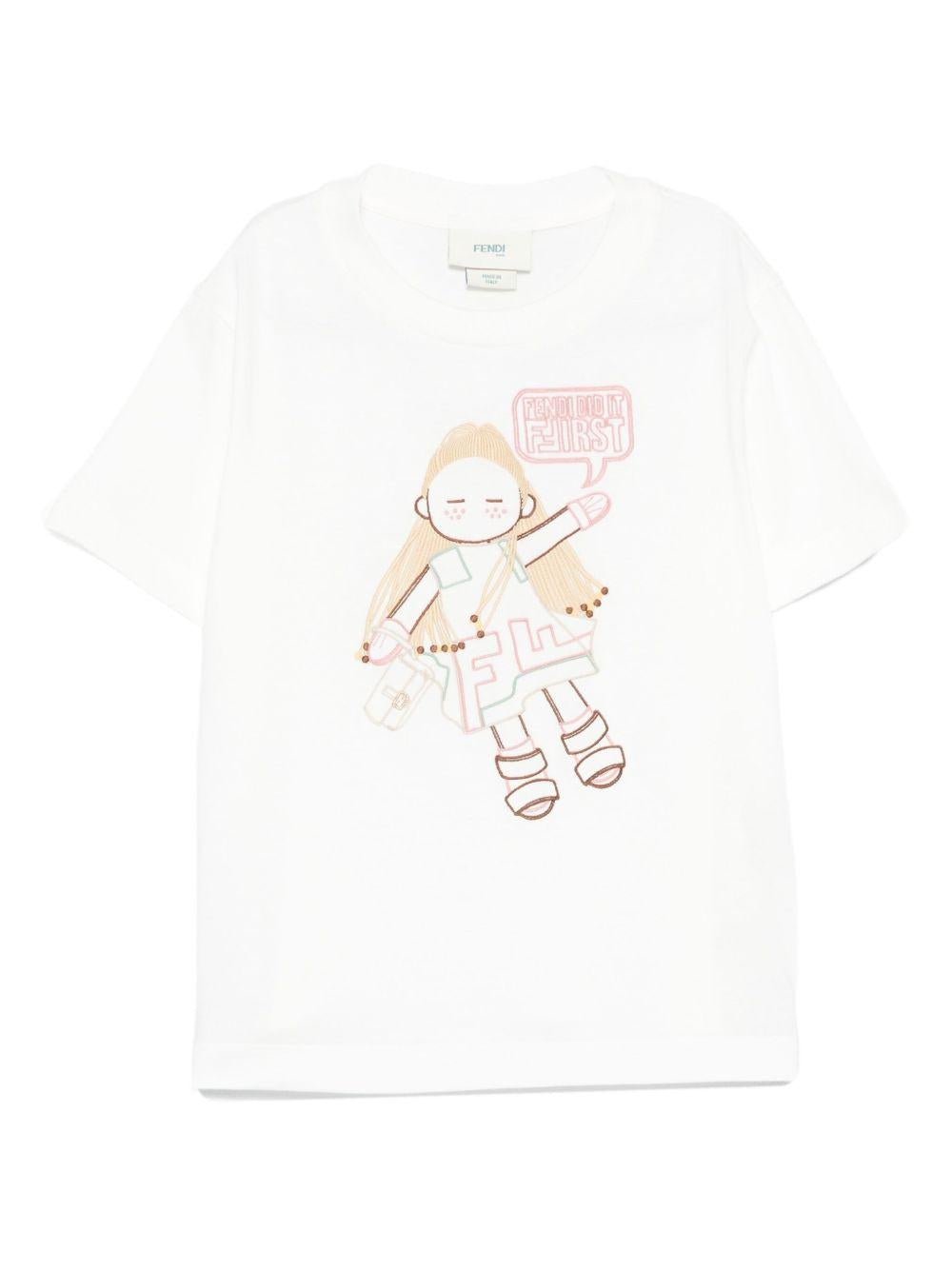 T-shirt per bambina Fendi Kids bianca con motivo bambola - Rubino Kids