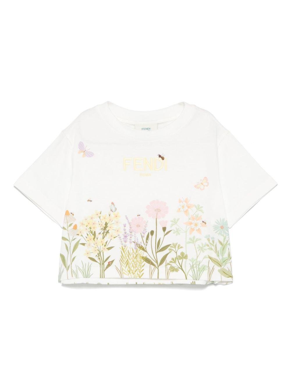 T-shirt per bambina Fendi Kids bianco con logo - Rubino Kids