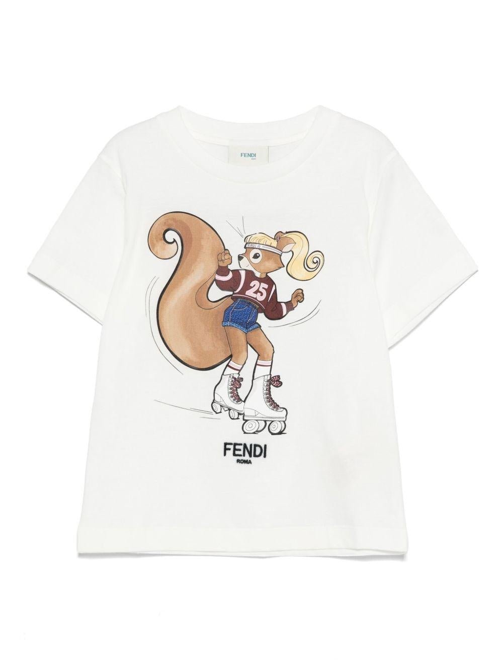 T-shirt per bambina Fendi Kids bianco con stampa grafica - Rubino Kids