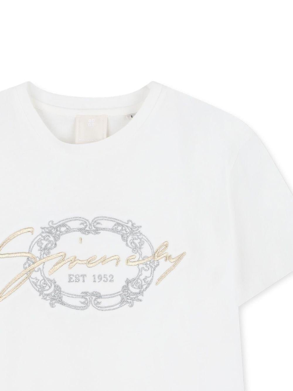 T-shirt per bambina Givenchy Kids bianca con ricamo con logo - Rubino Kids