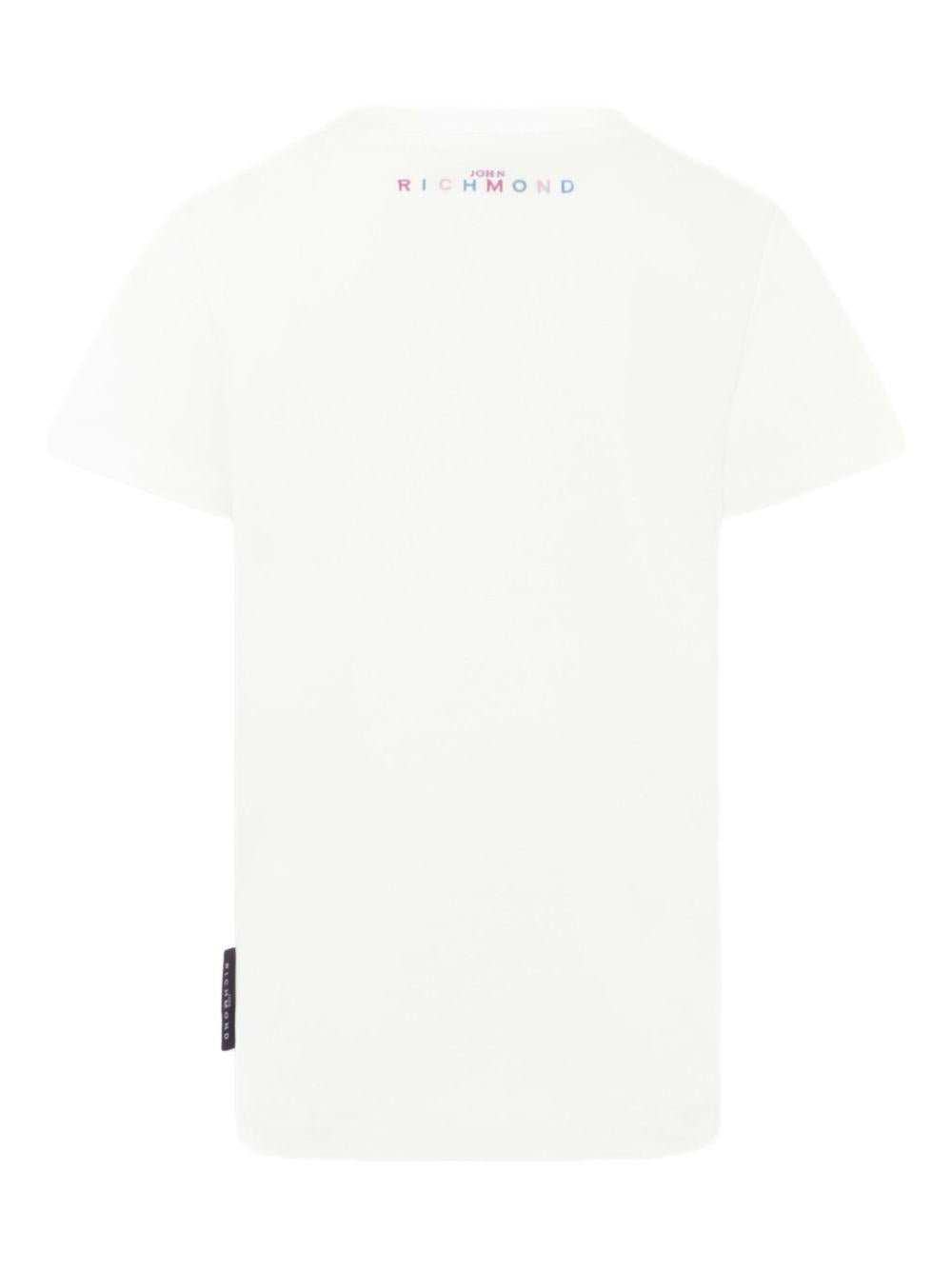 T-shirt per bambina John Richmond Junior bianco con logo e orlo dritto - Rubino Kids