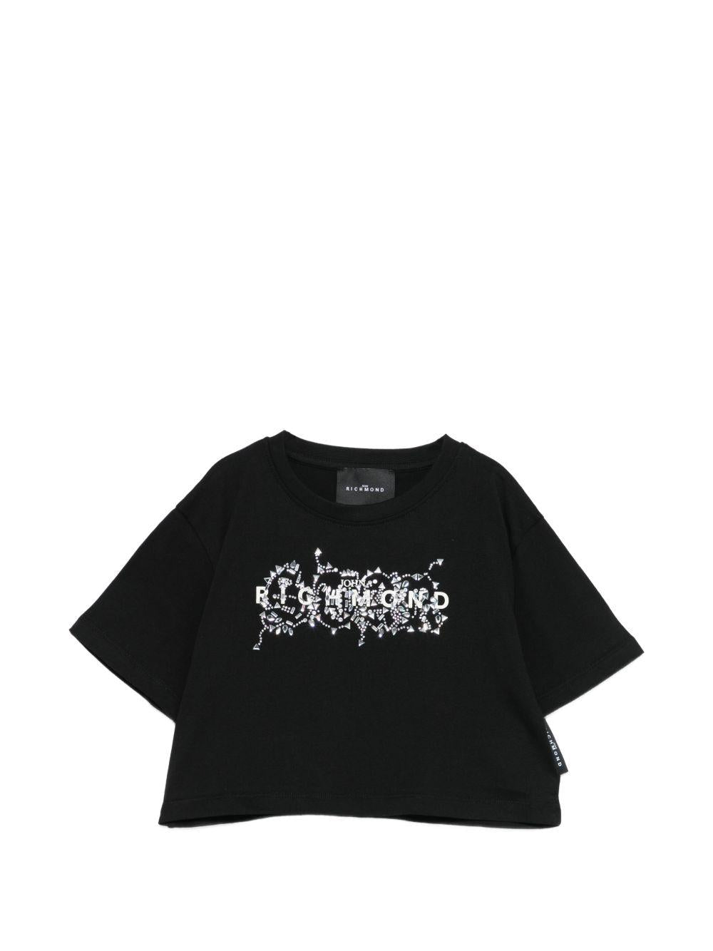 T-shirt per bambina John Richmond Junior nera modello crop - Rubino Kids