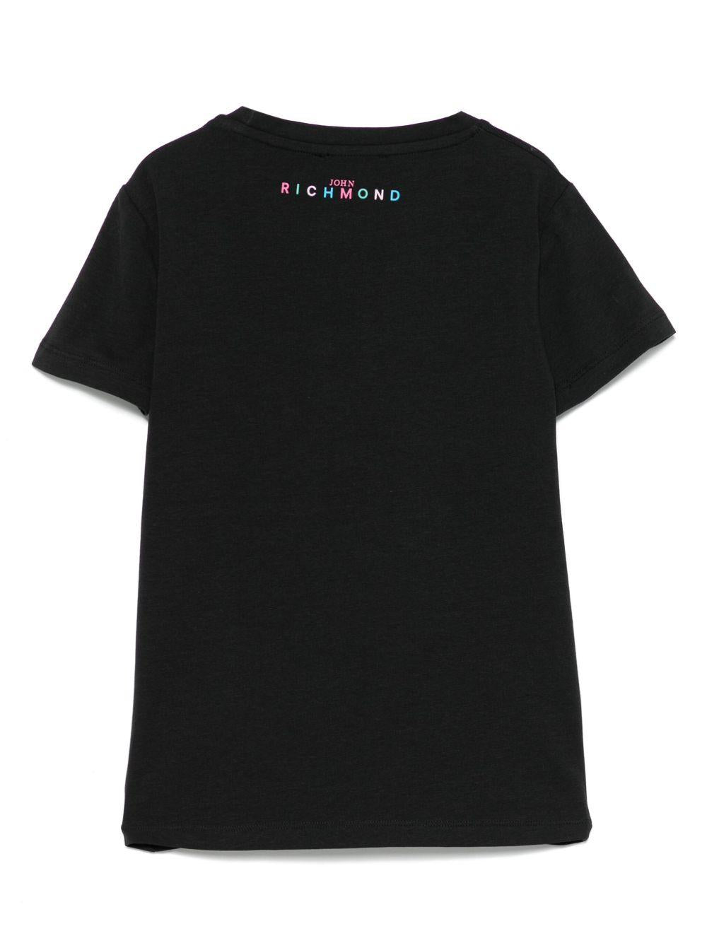 T-shirt per bambina John Richmond Junior nero con logo e orlo dritto - Rubino Kids