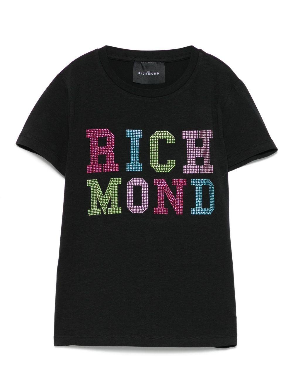 T-shirt per bambina John Richmond Junior nero con logo e orlo dritto - Rubino Kids