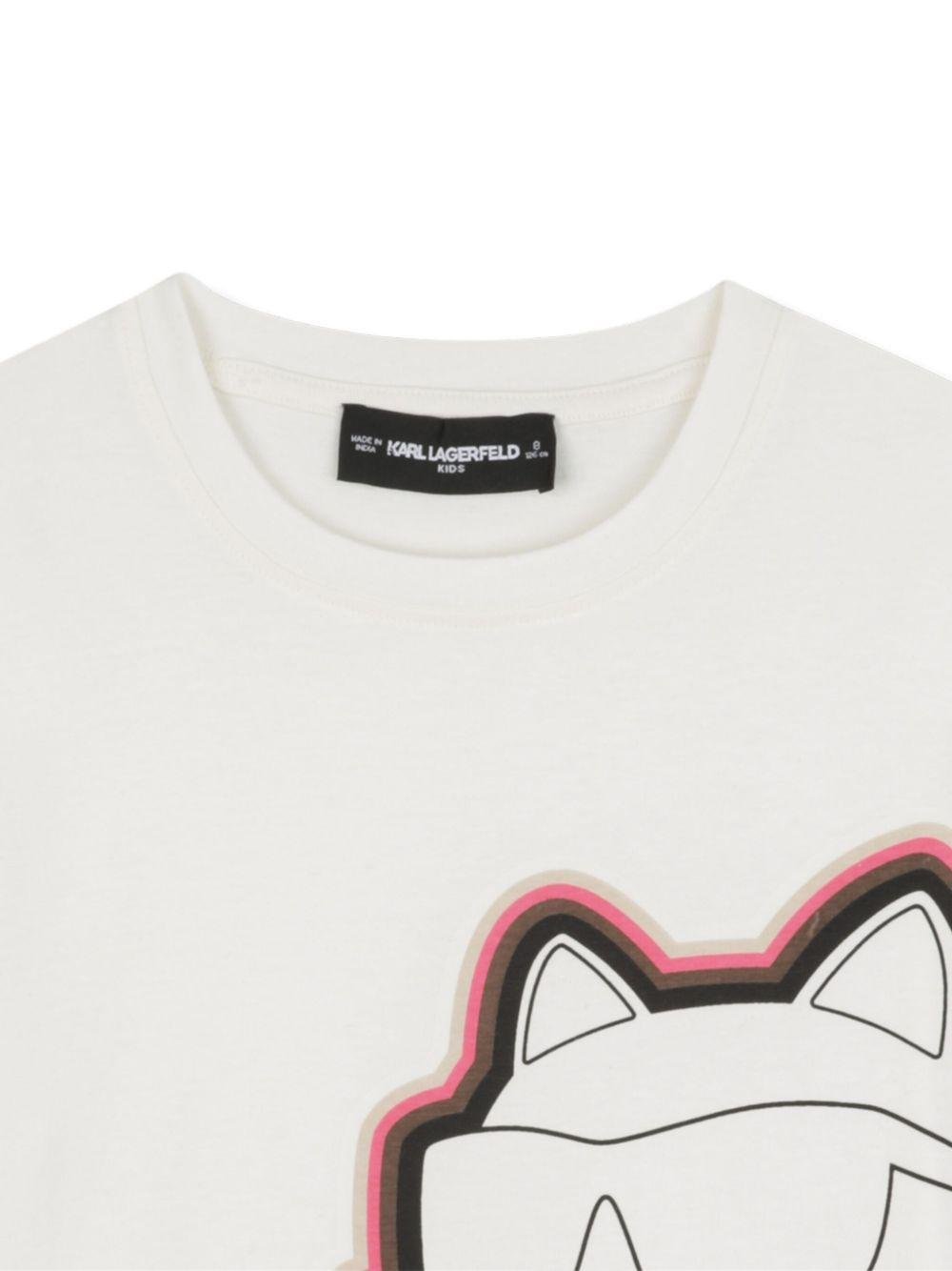 T-shirt per bambina Karl Lagerfeld Kids bianca con stampa Choupette - Rubino Kids