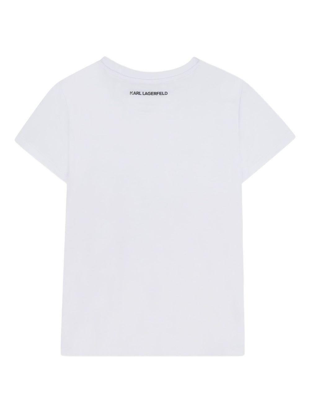 T-shirt per bambina Karl Lagerfeld Kids bianca con stampa Maison de Karl - Rubino Kids