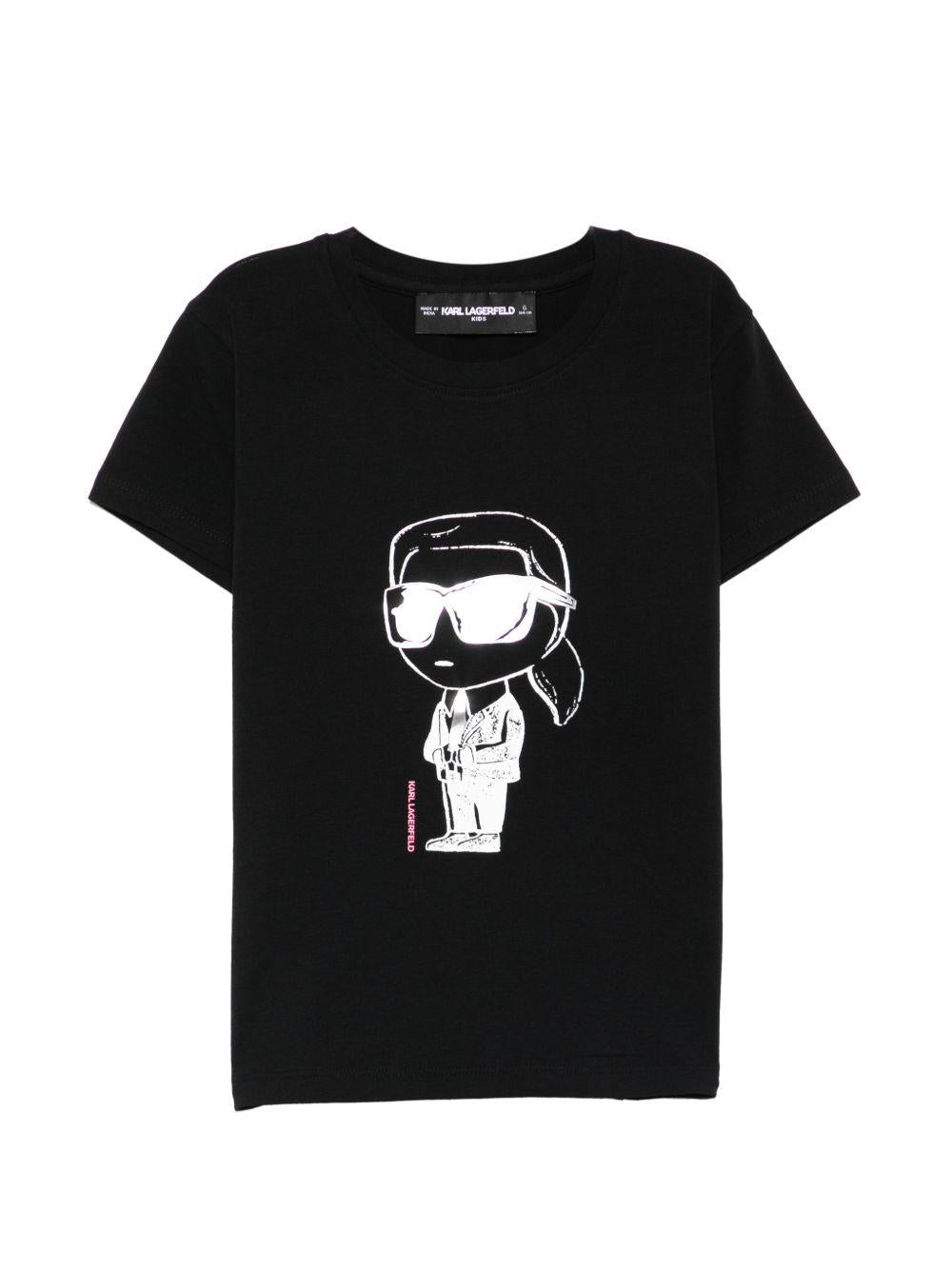 T-shirt per bambina Karl Lagerfeld Kids nera con dettaglio grafico - Rubino Kids