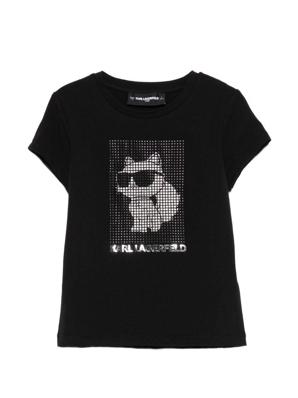 T-shirt per bambina Karl Lagerfeld Kids nero con dettaglio logo - Rubino Kids