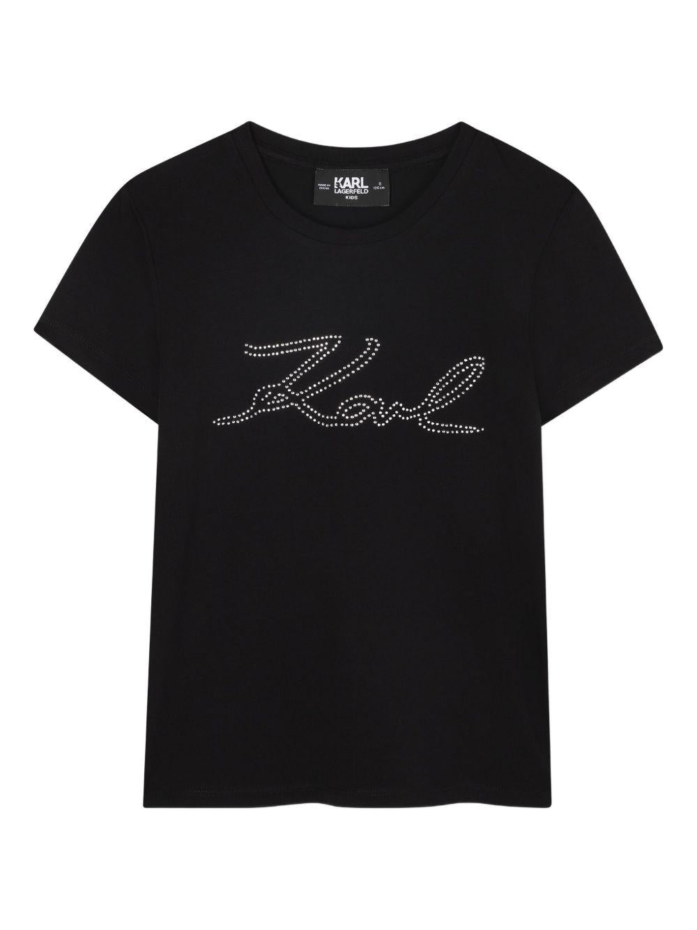 T-shirt per bambina Karl Lagerfeld Kids nero con strass - Rubino Kids
