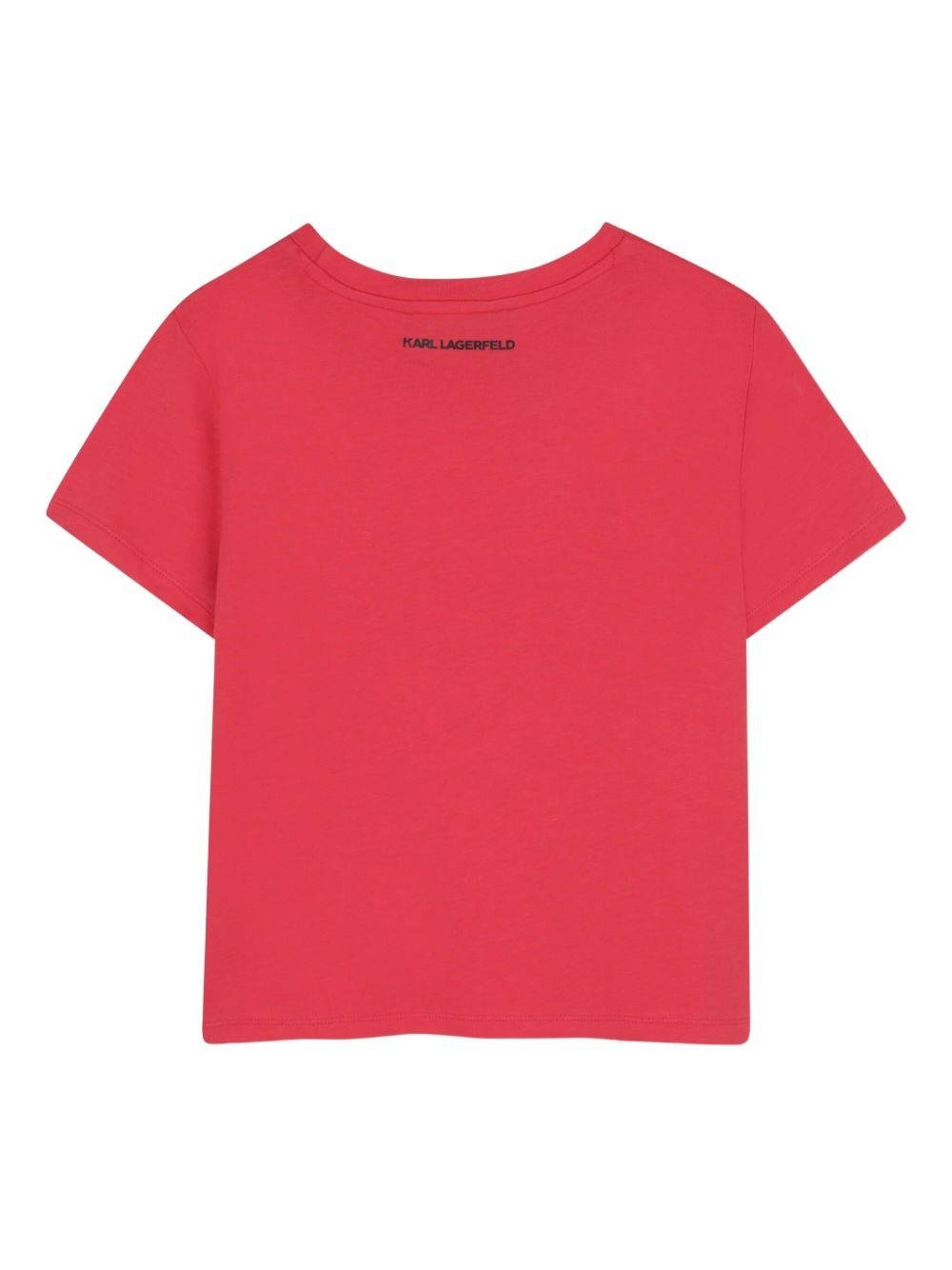 T-shirt per bambina Karl Lagerfeld Kids rossa con stampa Choupette - Rubino Kids