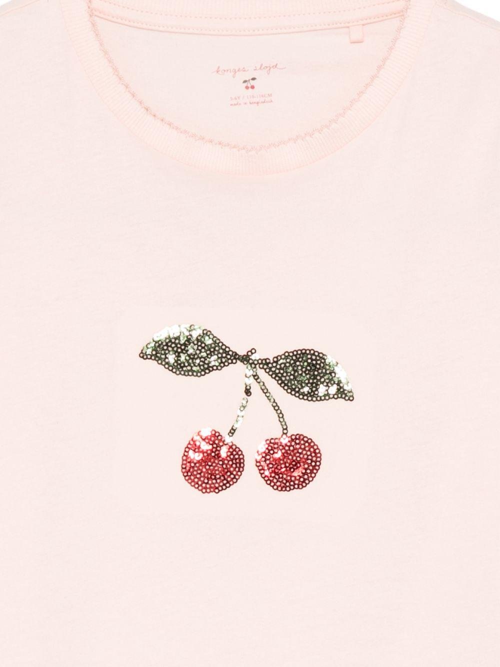 T-shirt per bambina Konges Slojd rosa con applicazione con paillettes - Rubino Kids
