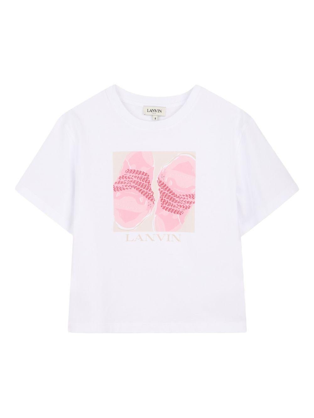 T-shirt per bambina Lanvin Enfant bianca con stampa sneakers rosa - Rubino Kids