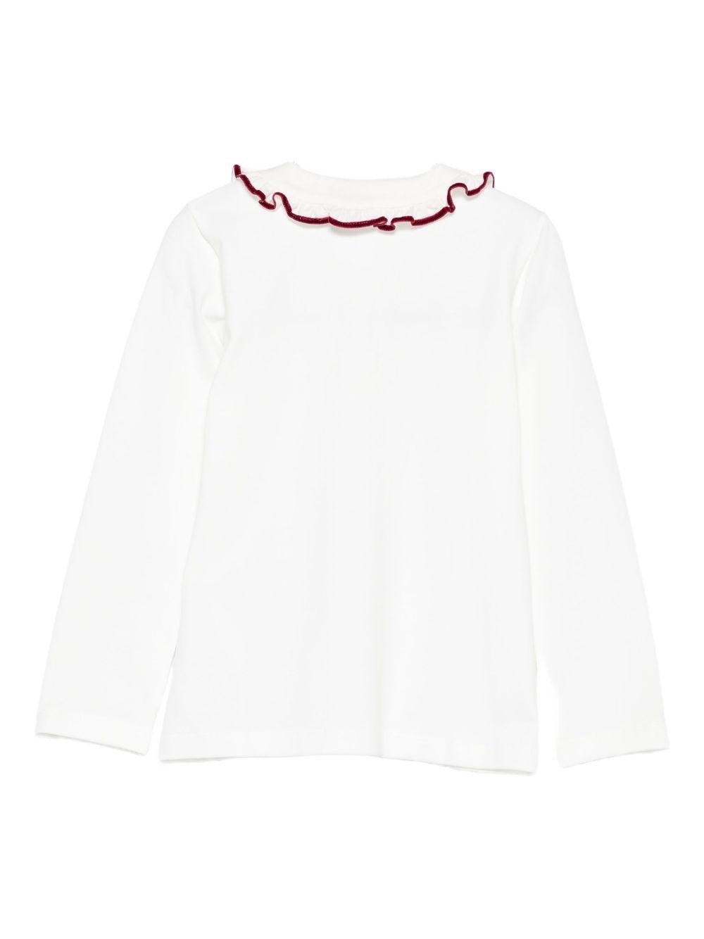 T-shirt per bambina Mariella Ferrari bianco con rifiniture bordeaux - Rubino Kids