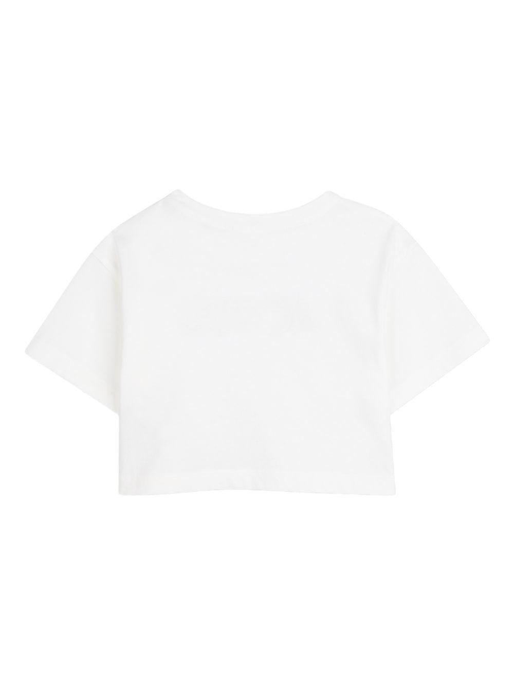 T-shirt per bambina Michael Kors Kids bianca con bottoni sulla spalla - Rubino Kids