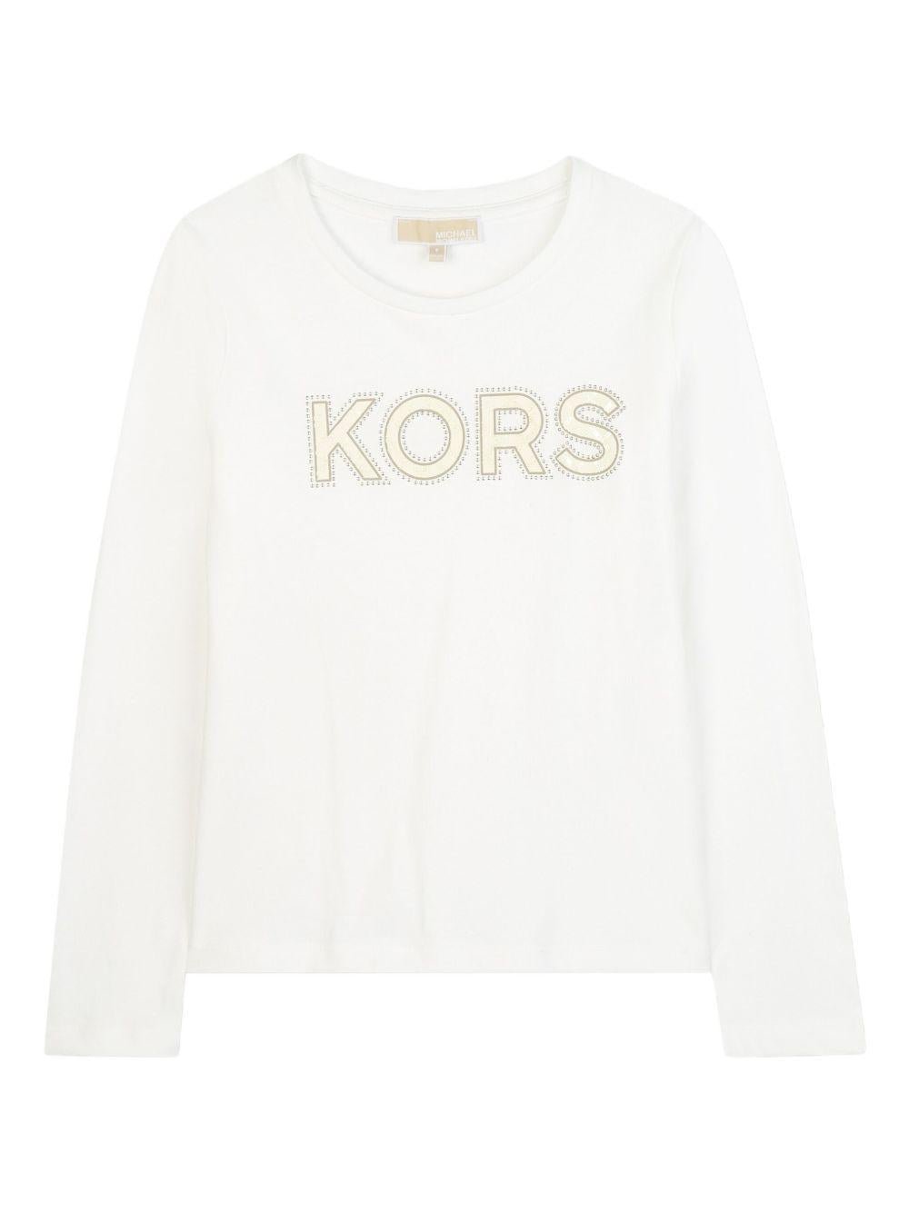 T-shirt per bambina Michael Kors Kids bianca con logo sul davanti - Rubino Kids