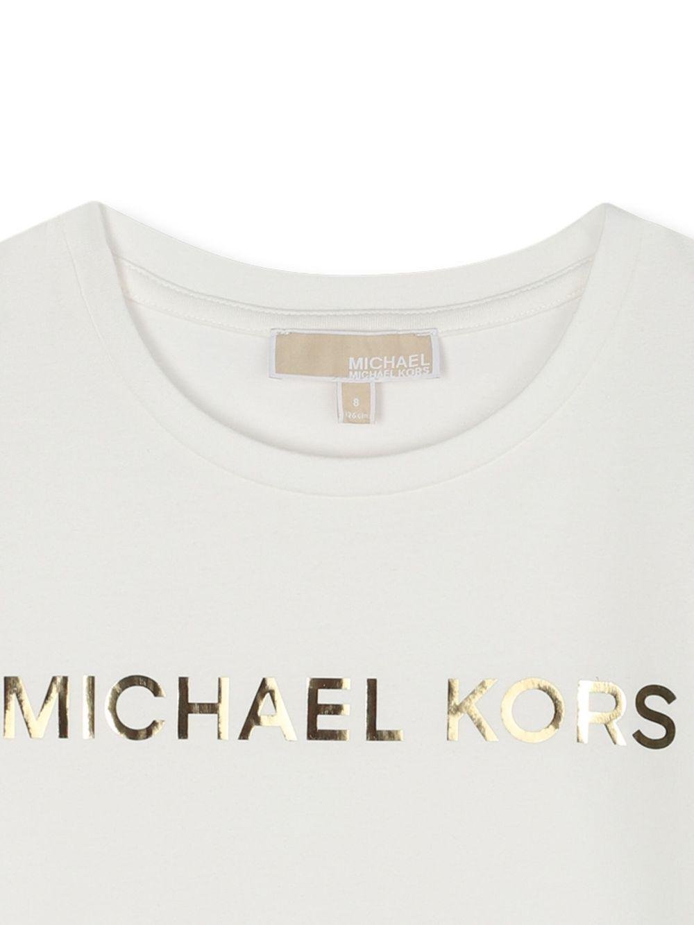 T-shirt per bambina Michael Kors Kids bianco con logo dorato - Rubino Kids