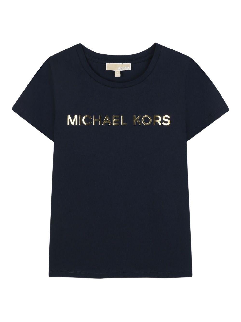 T-shirt per bambina Michael Kors Kids nero con logo dorato - Rubino Kids