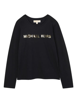 T-shirt per bambina Michael Kors Kids nero con logo sul davanti