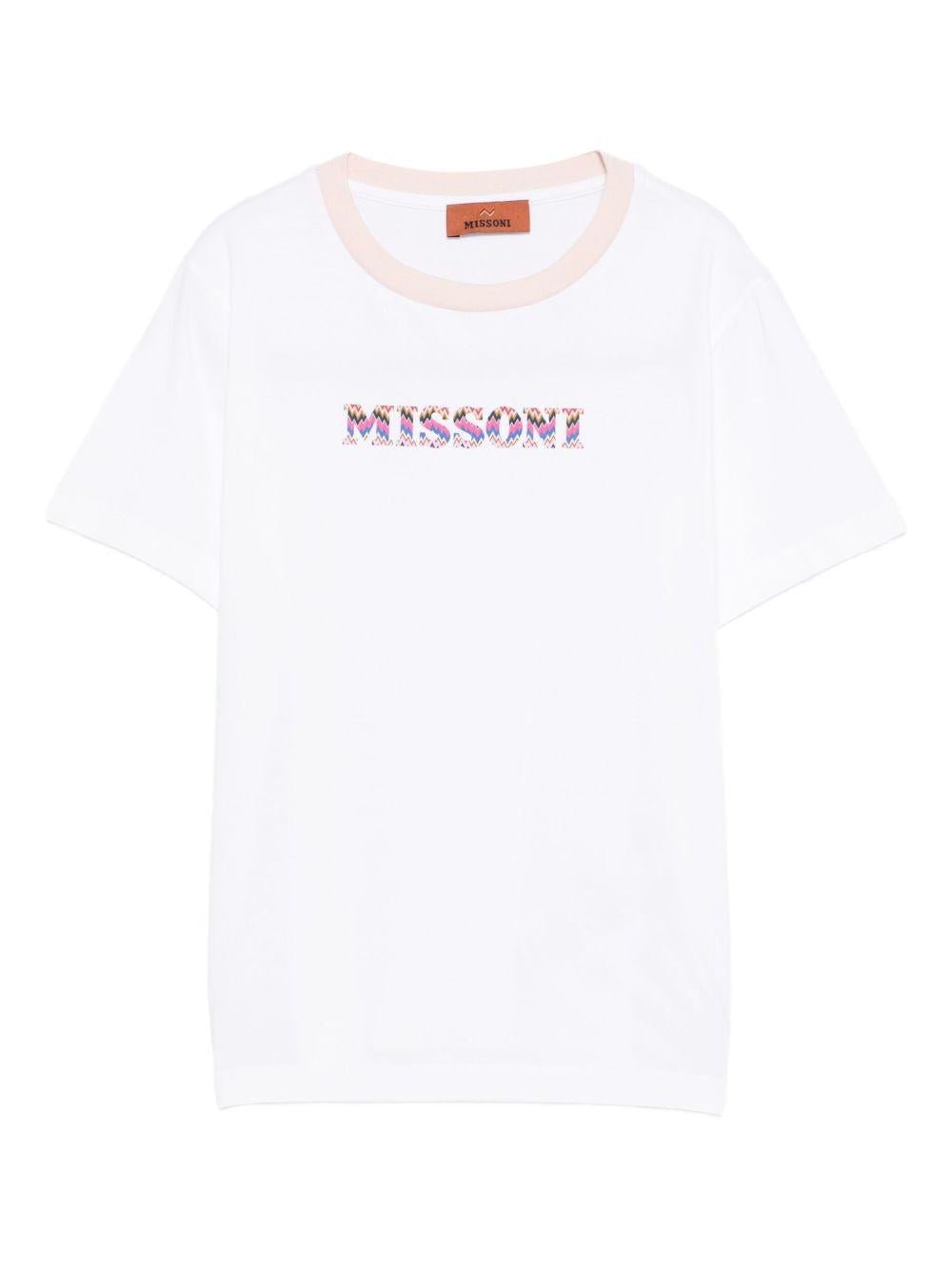 T-shirt per bambina Missoni Kids bianco con logo motivo a zigzag - Rubino Kids