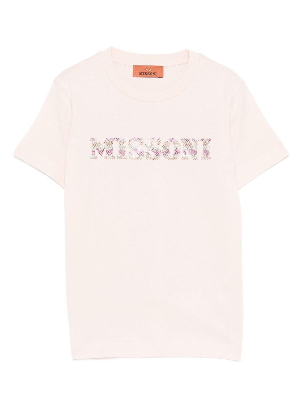 T-shirt per bambina Missoni Kids rosa con decorazione logo - Rubino Kids
