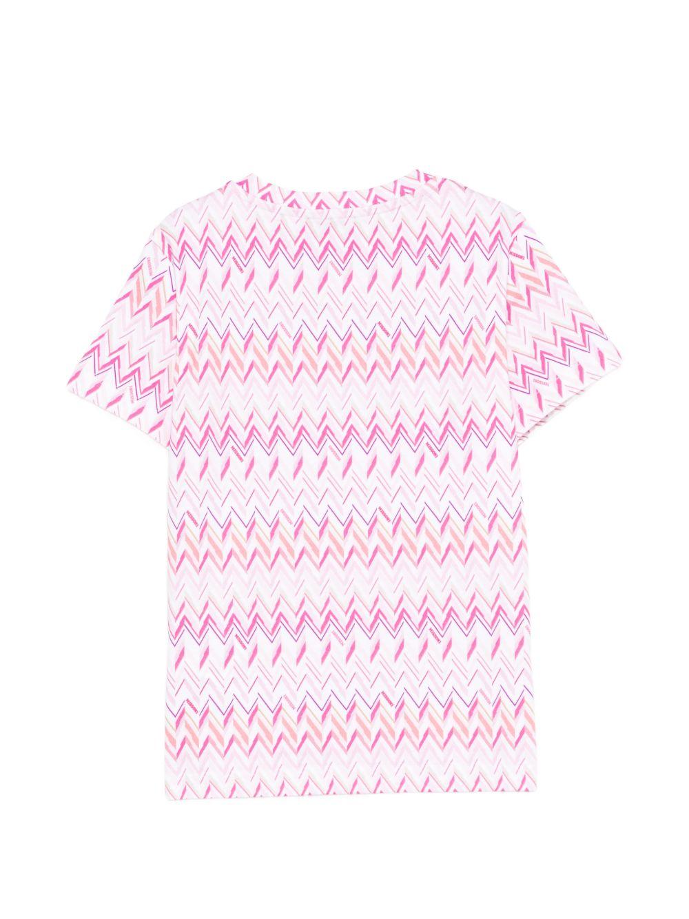 T-shirt per bambina Missoni Kids rosa con motivo a zigzag - Rubino Kids