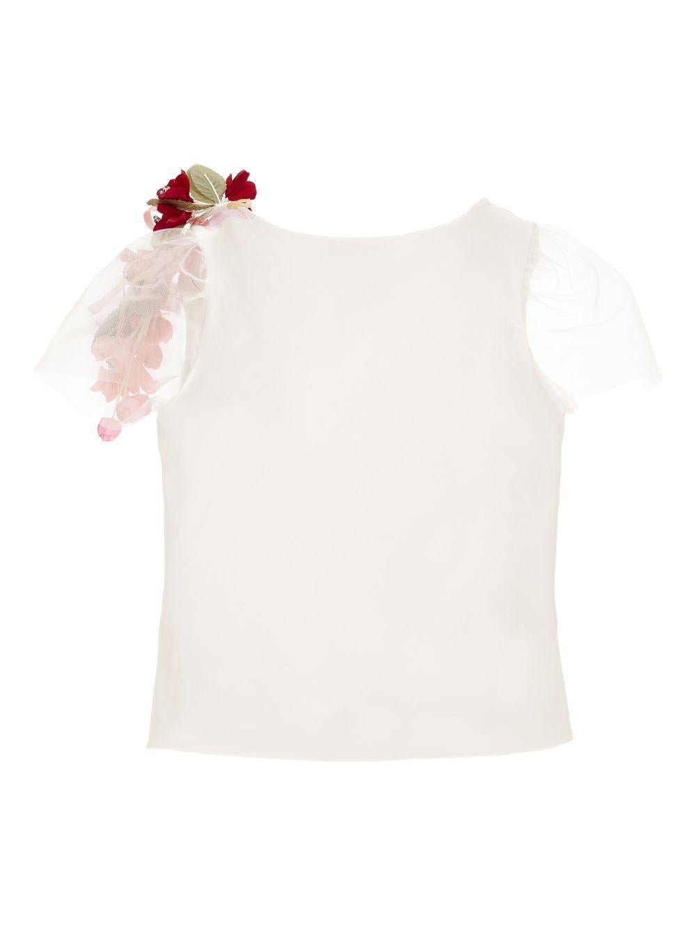 T-shirt per bambina Monnalisa bianca con applicazione a fiori - Rubino Kids