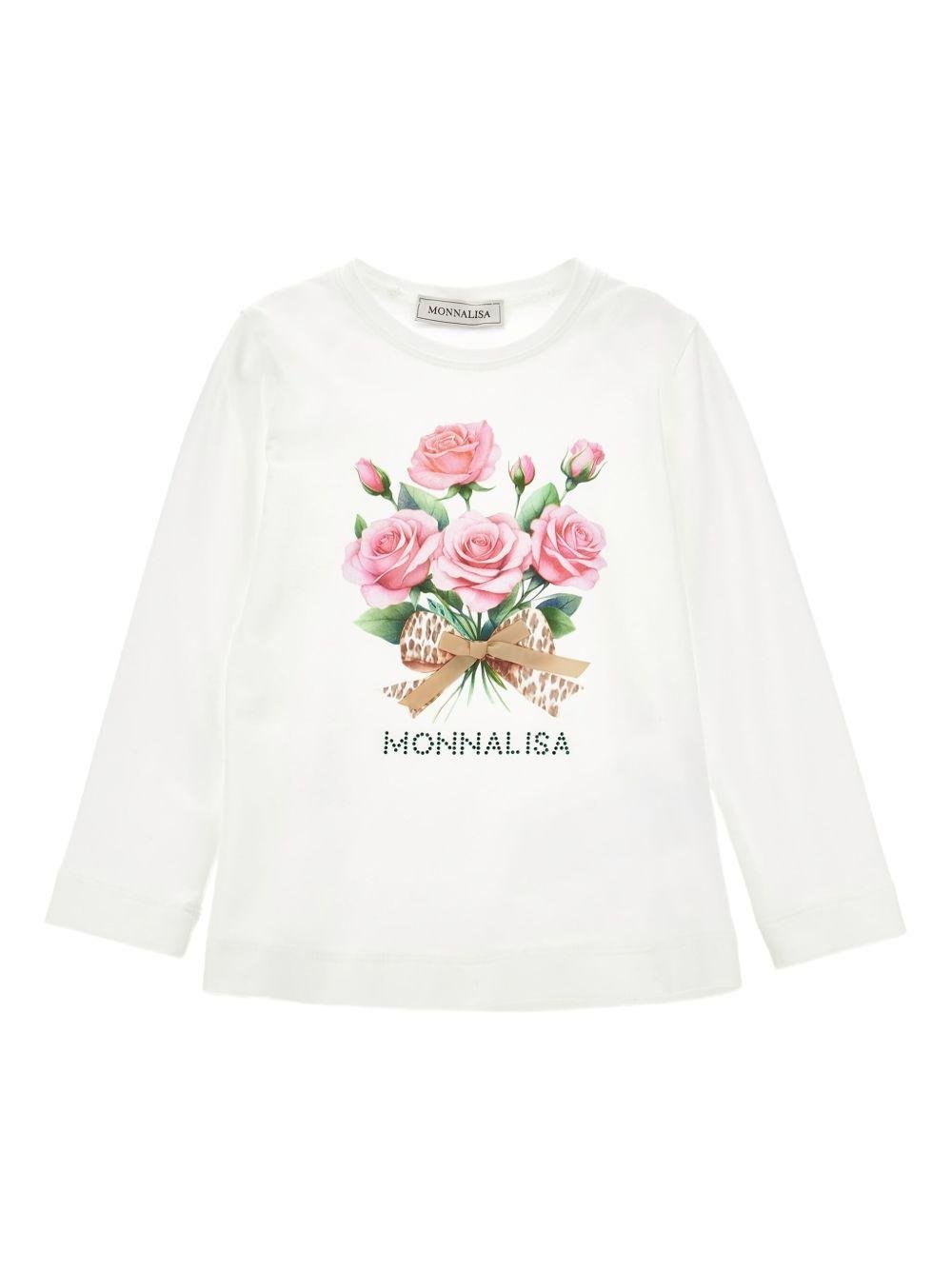 T-shirt per bambina Monnalisa bianca con bouquet di fiori - Rubino Kids