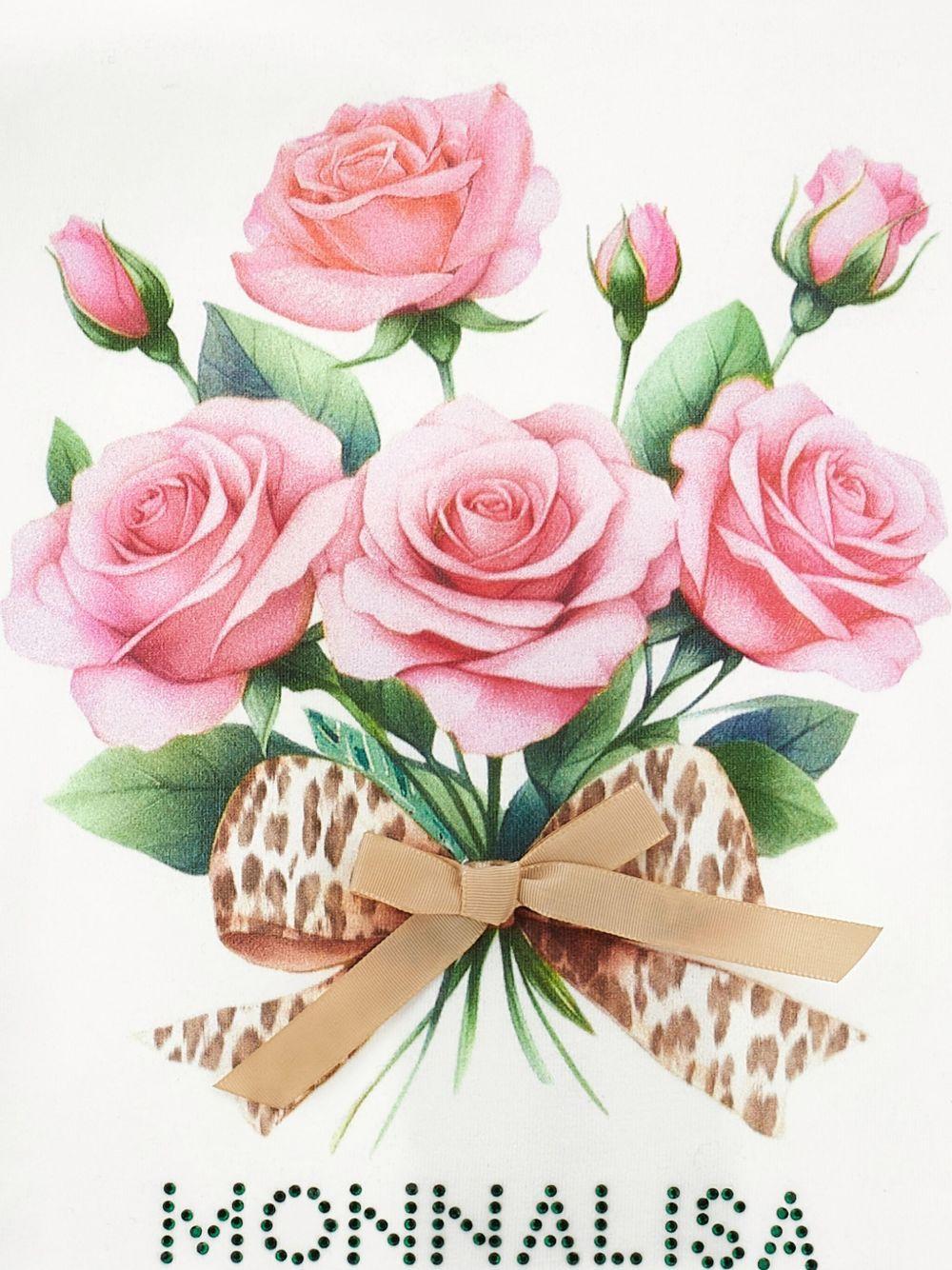 T-shirt per bambina Monnalisa bianca con bouquet di fiori - Rubino Kids