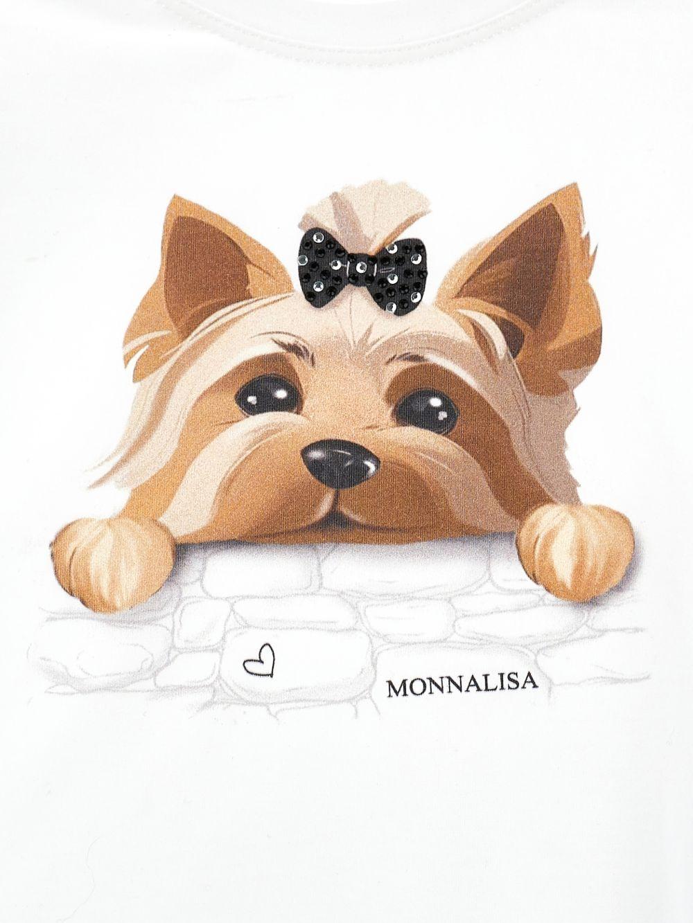 T-shirt per bambina Monnalisa bianca con grafica cagnolino - Rubino Kids