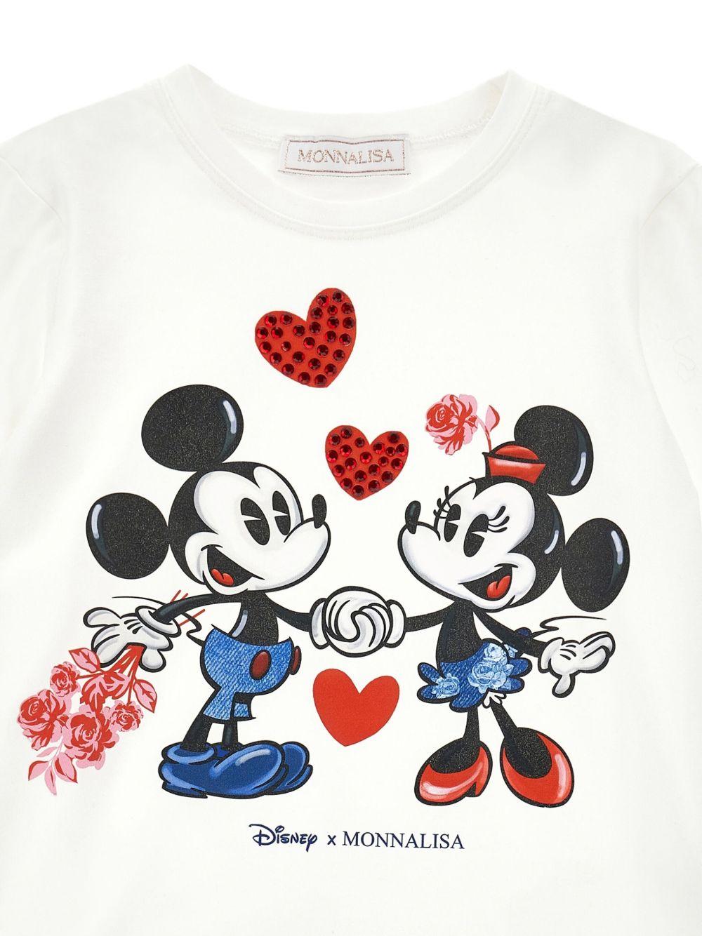 T-shirt per bambina Monnalisa bianca con grafica con Topolino e Minnie - Rubino Kids