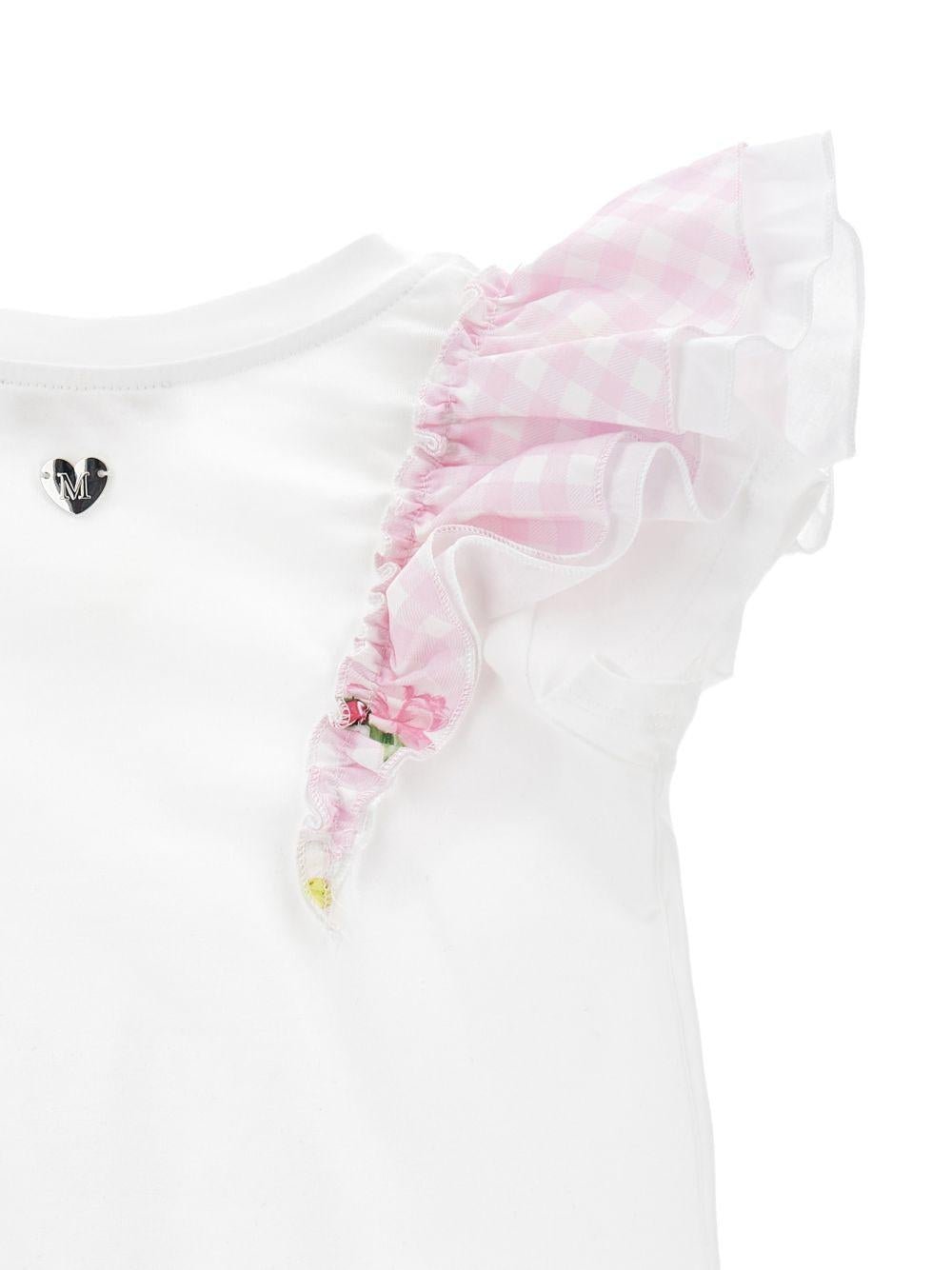 T-shirt per bambina Monnalisa bianca con ruches - Rubino Kids